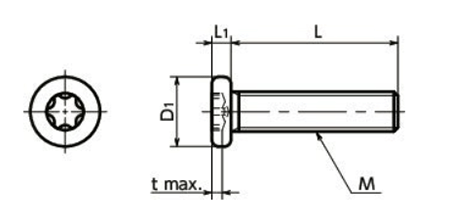 ステンレス SUSXM7 ヘクサロビュラ穴付き 精密機器用 平小ねじ (微細ねじ)(SNZCXS)(50本入)の寸法図