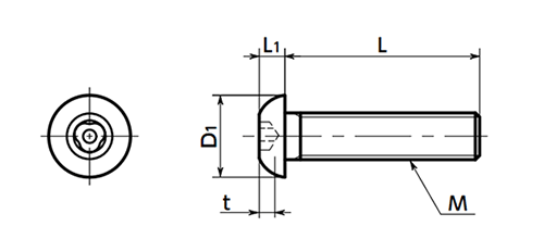 ステンレス スリーロブ穴付きボタンボルト(ピンつき)(SRSAS)(10本入)(NBK製)の寸法図