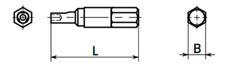 スリーロブ穴付きボタンボルト/ピン付(SRSAS)専用ビット(SRSAB)(NBK製)の寸法図