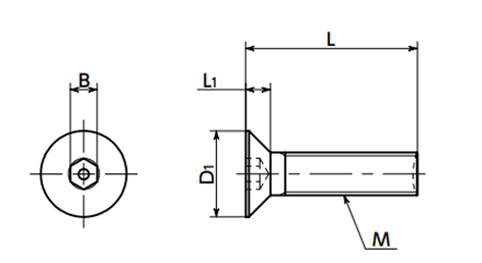 ステンレス 六角穴付き皿ボルト(ピンつき)(SRHFS)(10本入)(NBK製)の寸法図