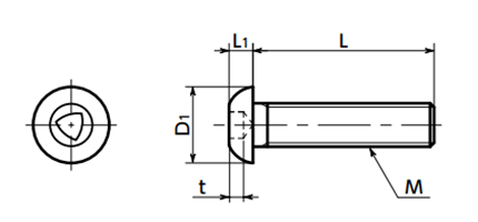 ステンレス トライアングル穴付きボタンボルト(SRTRS)(10本入)(NBK製)の寸法図