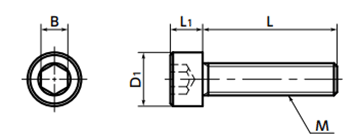 SUS316L(A4-70) 六角穴付きボルト (クリーン洗浄・クリーン梱包済み)(SNSL-UCL)(10本入)(NBK製)の寸法図