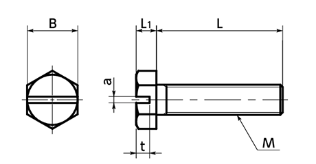 PFA (樹脂製) 六角ボルト(SPFA-H)(乳白色)の寸法図