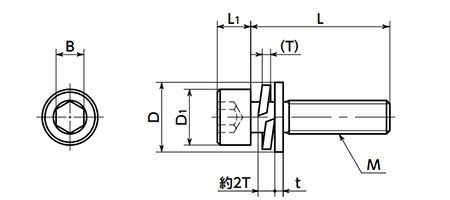 チタン 六角穴付きボルト(キャップスクリュー) I＝3 (バネ座+ISO平座 組込)(SNSI3T) 特殊研磨(NBK製)の寸法図