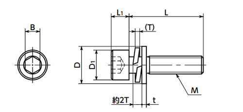チタン 六角穴付きボルト(キャップスクリュー) I＝3 (バネ座+ISO平座 組込)(SNSI3T-UT)(10本入)(NBK製)の寸法図