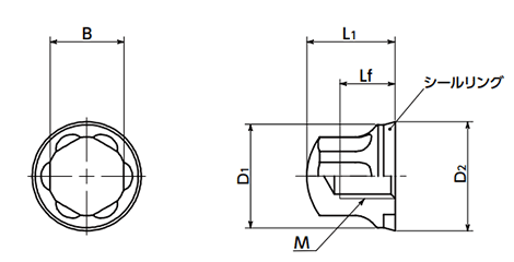 ステンレス SUS316L フランジ付き六角袋ナット(研磨)(EPDM シールリング付)(SCNL-HP-HD-E)(NBK製)の寸法図