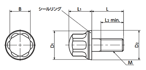 ステンレス SUS316L フランジ付き六角ボルト(NBRシールリング付)(SFHL-HD)(NBK製)の寸法図