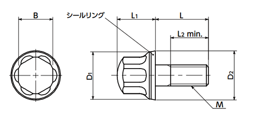 ステンレス SUS316L フランジ付き六角ボルト(EPDMシールリング付)(SFHL-HD-E)(NBK製)の寸法図