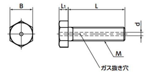 ステンレス SUSXM7 エアー抜き 六角ボルト (SVHS-VA/ばら単位)(NBK製)の寸法図