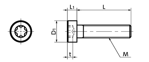 鋼8.8 ヘクサロビュラ穴付き低頭ボルト(低頭TRX CAP)(SLT-TZB-VA/ばら見積品)(NBK製)の寸法図
