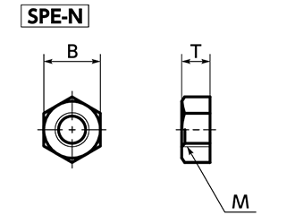 ピーク(樹脂製)六角ナット (SPE-N-VA/ばら見積品)(うす茶)(NBK製)の寸法図