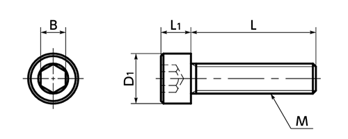 PVDF (樹脂製) 六角穴付きボルト(キャップスクリュー) (SPV-C-VA/ばら見積品)(乳白)(NBK製)の寸法図