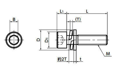 ステンレス SUS316L (高強度座金組み込み) 六角穴付きボルト(キャップスクリュー)(ばら単位)の寸法図
