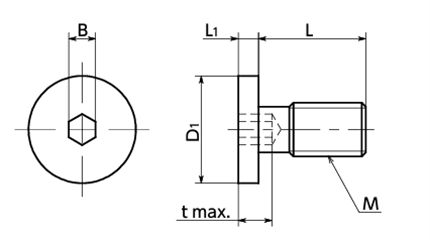 ステンレス 六角穴付き極低頭ボルト(キャップスクリュー)(薄板固定用/首下逃がし)(SSHS-UC-VA)(ばら単位)(NBK製)の寸法図