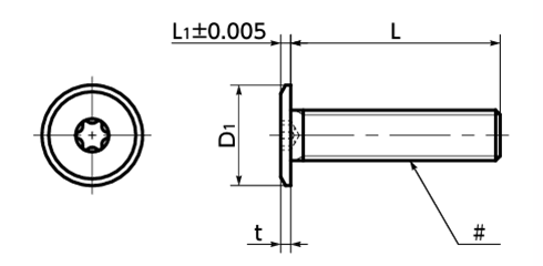 ステンレス ヘクサロビュラ穴付き 超極低頭ボルト(TRX CAP)(SETS-VA)(ばら単位)(UNC並目)の寸法図