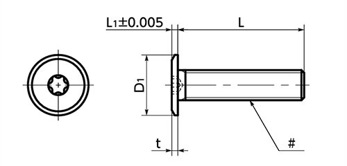 鉄 ヘクサロビュラ穴付き 超極低頭ボルト(TRX CAP)(SET-TZB-VA)(ばら単位)(UNC並目)の寸法図