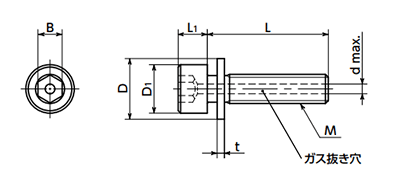 ステンレス SUSXM7 エアー抜き 六角穴付きボルト I＝1 (ISO 平座組込)(SVSI1S-PC-VA/ばら品)特殊研磨(NBK製)の寸法図