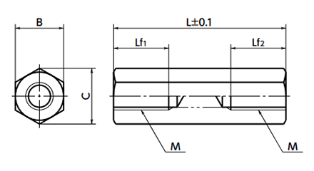 ステンレスSUS304 六角支柱スペーサー (両メスねじ)(SHBS)の寸法図