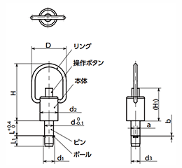 ロックピン-リングタイプ (PBPL /鉄+鉄)(位置決めピン)(NBK品)の寸法図