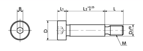鋼 12.9 ショルダーボルト(ストリッパボルト)(SBSM)(ねじ径x胴径x胴長)(NBK製)の寸法図