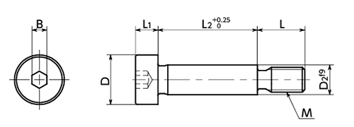 ステンレスSUS304 ショルダーボルト(ストリッパボルト)(SBSMS)(ねじ径x胴径x胴長)(NBK製)の寸法図