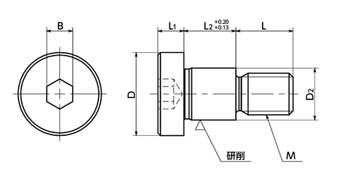 ステンレスSUS303 ショルダーボルト(ストリッパボルト)(SBHMS)(ねじ径x胴径x胴長)(NBK製)の寸法図