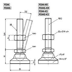 鉄 レベリングアジャスタ 傾斜タイプ (FDM-)(おねじ)NBKの寸法図