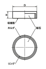 鉄 ホルダ付マグネット(ハードフェライト)(丸平板形ホルダ付) JDD-HFの寸法図