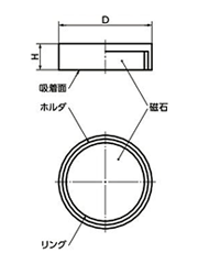 鉄 ホルダ付マグネット(ネオジム Niメッキ)(丸平板形ホルダ付) JDD-NDの寸法図