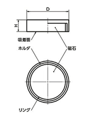 鉄 ホルダ付マグネット(サマコバ)(丸平板形ホルダ付) JDD-SCの寸法図
