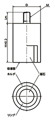 鉄 ホルダ付マグネット 雄ねじ付き(ネオジム Niメッキ)(円筒形ホルダ付) JSM-NDの寸法図
