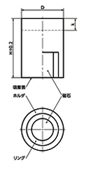 鉄 ホルダ付マグネット (アルニコ)(円筒形ホルダ)(メッキ有り/外径公差：±0.2) JST-AN-TZBの寸法図