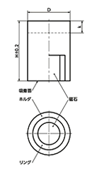 鉄 ホルダ付マグネット (ネオジム Niメッキ)(円筒形ホルダ)(メッキ無し/外径公差：h6) JST-NDの寸法図