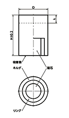 鉄 ホルダ付マグネット (ネオジム Niメッキ)(円筒形ホルダ)(メッキ有り/外径公差：±0.2) JST-ND-TZBの寸法図