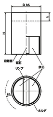 黄銅 ホルダ付マグネット (ネオジム)(円筒形ホルダ)(鉄芯/亜鉛メッキ) JSS-NDの寸法図