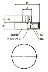 ホルダ付マグネット ゴムジャケット めねじ付き(ネオジム Niメッキ)(T字型/丸平板形ホルダ付) JRF-NDの寸法図