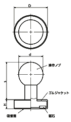 ホルダ付マグネット ゴムジャケット (操作ノブ付)(ネオジム Niメッキ)(T字型/丸平形ホルダ付) JRK-NDの寸法図