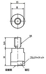 ステンレス ホルダ付マグネット - ゴムジャケットタイプ 円筒型雄ねじ (ネオジム Niメッキ) JHMS-NDの寸法図