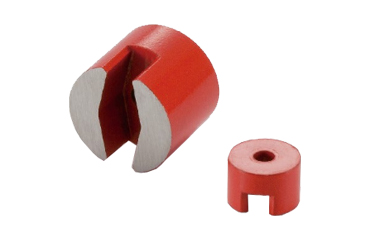 ボタン形磁石 円筒型スリワリ入り貫通穴付 (アルニコ)(赤色塗装) JBR-ANの商品写真