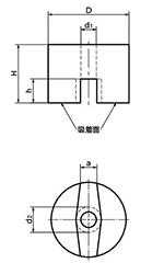 ボタン形磁石 円筒型スリワリ入り貫通穴付 (アルニコ)(赤色塗装) JBR-ANの寸法図