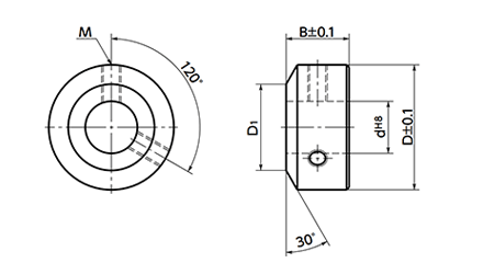 S45C セットカラー (セットスクリュータイプ)(NSC-C)(四三酸化鉄皮膜)(NBK製)の寸法図