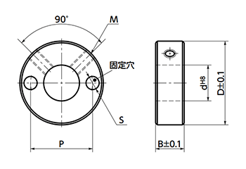 ステンレスSUS304 セットカラー 固定穴付(セットスクリュータイプ (NSC-SP2)(NBK製)の寸法図